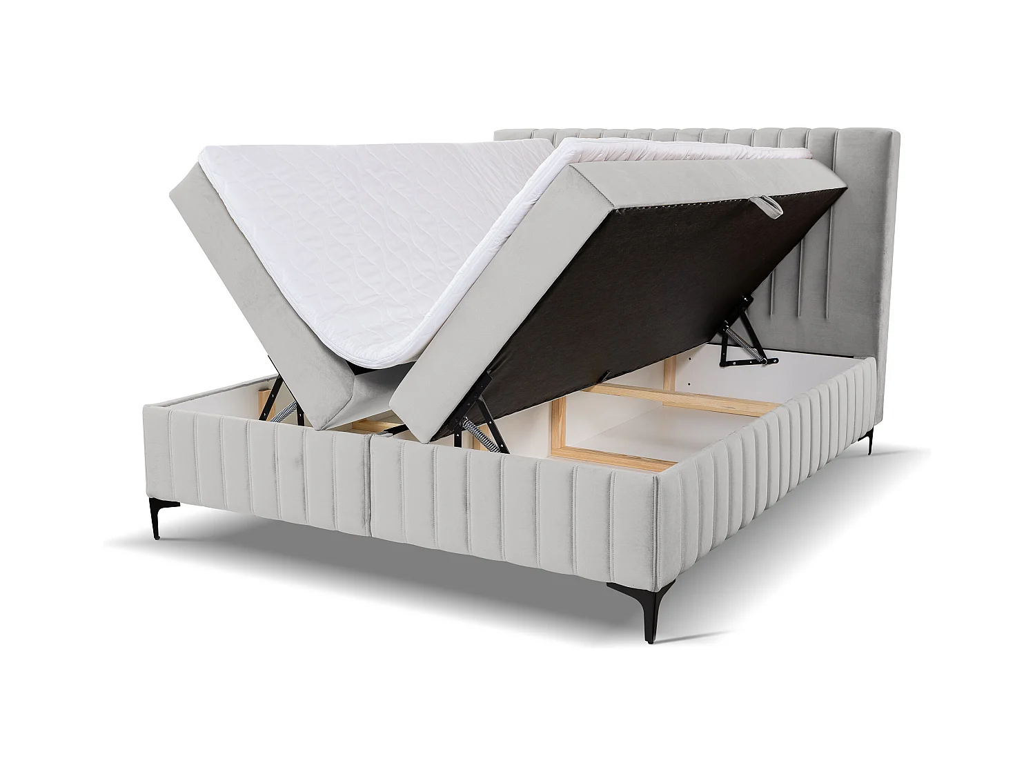 Lit boxspring QUANT avec 2 coffres de rangement, lit rembourré Dimensions: 140x200, couleur: beige, tissu velours