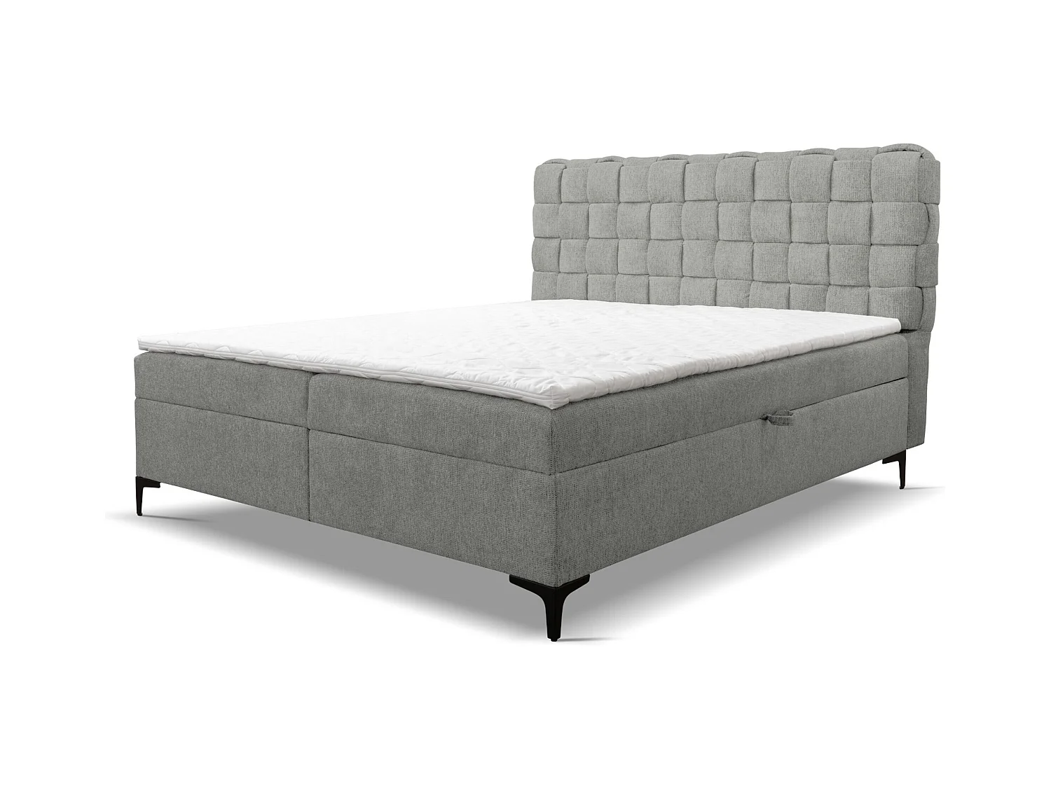 Lit boxspring Roma avec 2 tiroirs de rangement, lit rembourré Dimensions: 160x200, couleur: gris, tissu velours