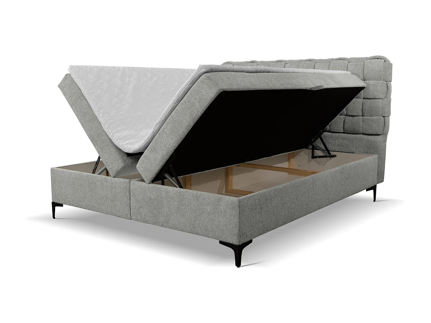 Lit boxspring Roma avec 2 tiroirs de rangement, lit rembourré Dimensions: 160x200, couleur: gris, tissu velours