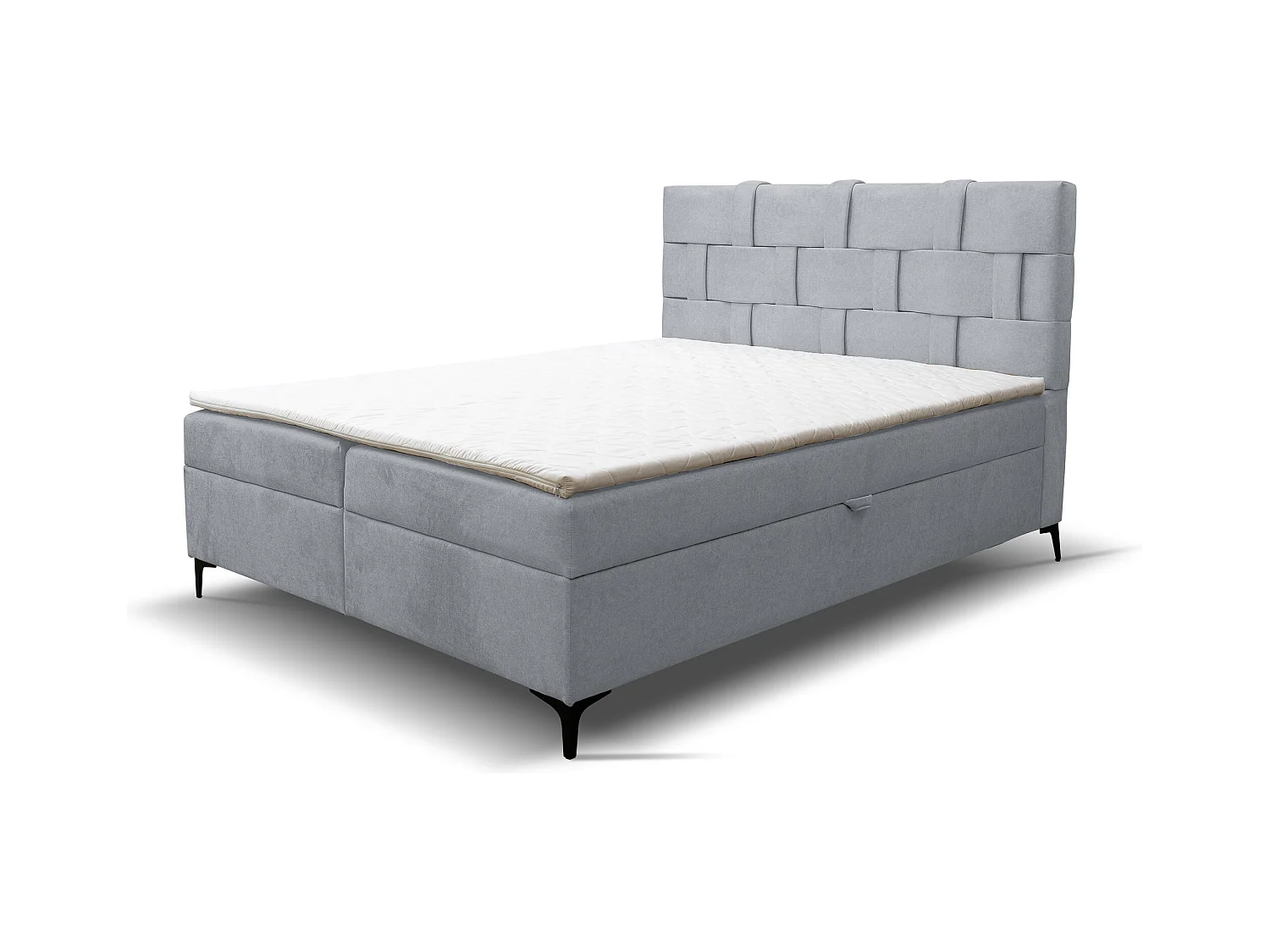 Lit boxspring Charlotte avec 2 coffres de rangement, lit rembourré Dimensions: 180x200 cm, couleur: gris, tissu velours