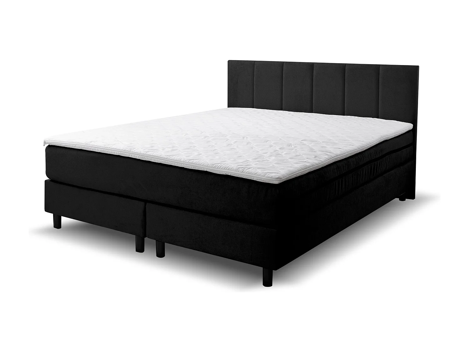 Lit boxspring Paris, lit rembourré Dimensions : 160x200 cm, couleur : noir, tissu velours, lit double avec matelas Bonell H3 et surmatelas inclus