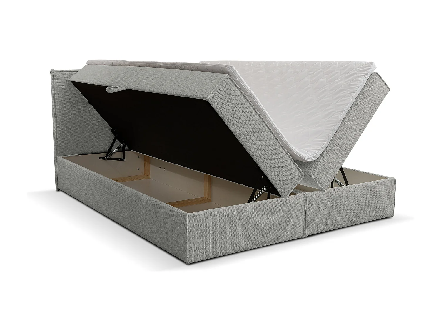 Lit boxspring Calido avec 2 coffres de rangement, lit rembourré Dimensions: 180x200, couleur: gris, tissu structuré