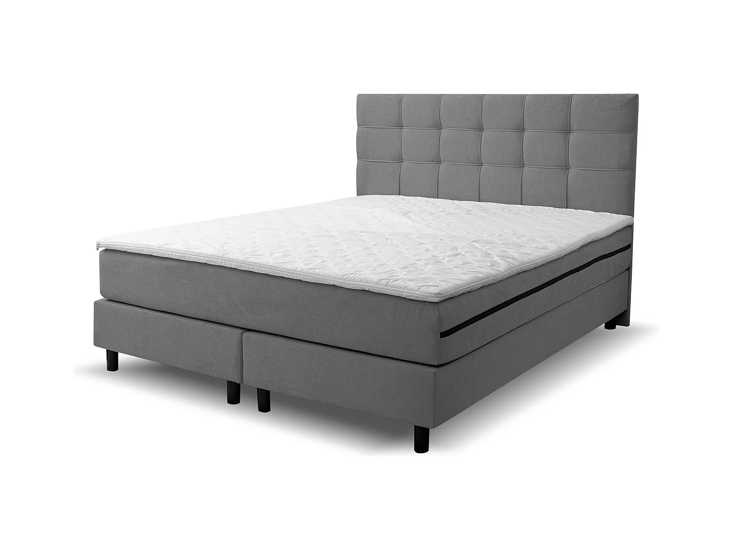 Lit boxspring BOSS, lit rembourré Dimensions : 180 x 200 cm, couleur : gris, tissu velours, lit double avec matelas Bonell H3 et surmatelas inclus