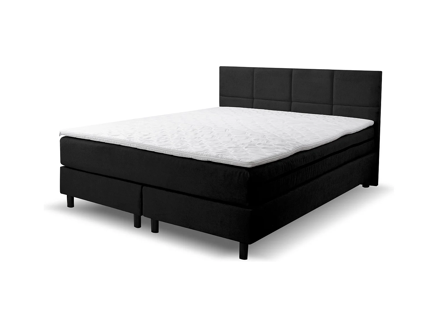 Lit boxspring Kansas, lit rembourré Dimensions : 140x200 cm, couleur : noir, tissu velours, lit double avec matelas Bonell H3 et surmatelas inclus