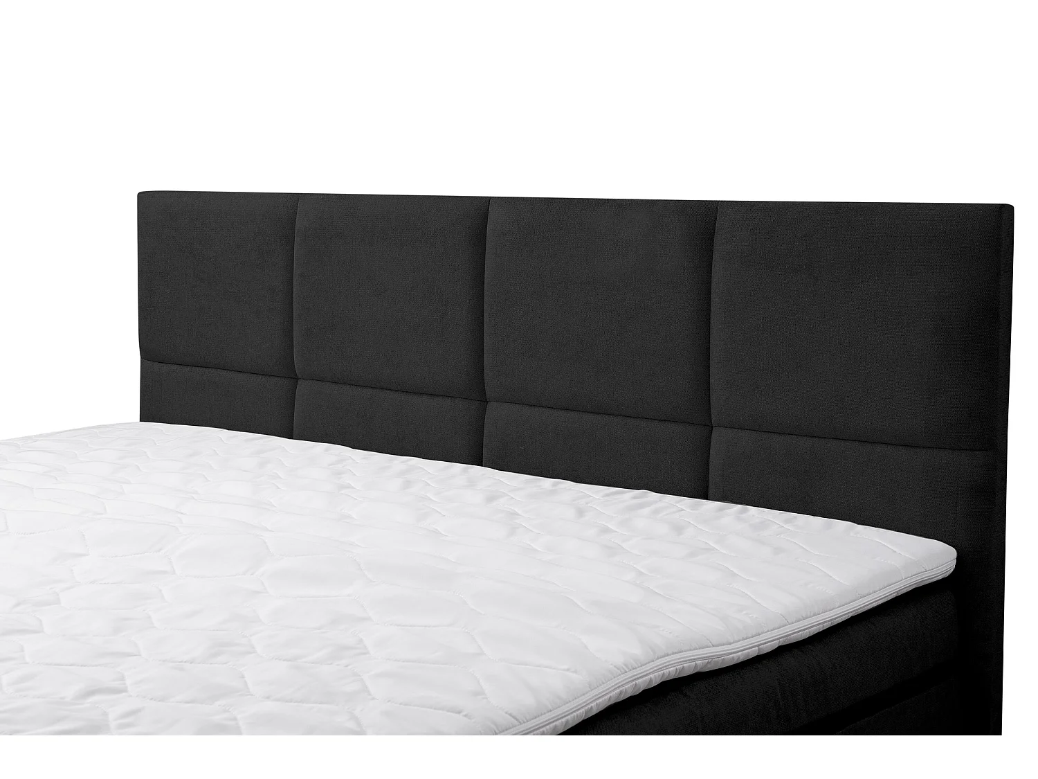 Lit boxspring Kansas, lit rembourré Dimensions : 140x200 cm, couleur : noir, tissu velours, lit double avec matelas Bonell H3 et surmatelas inclus