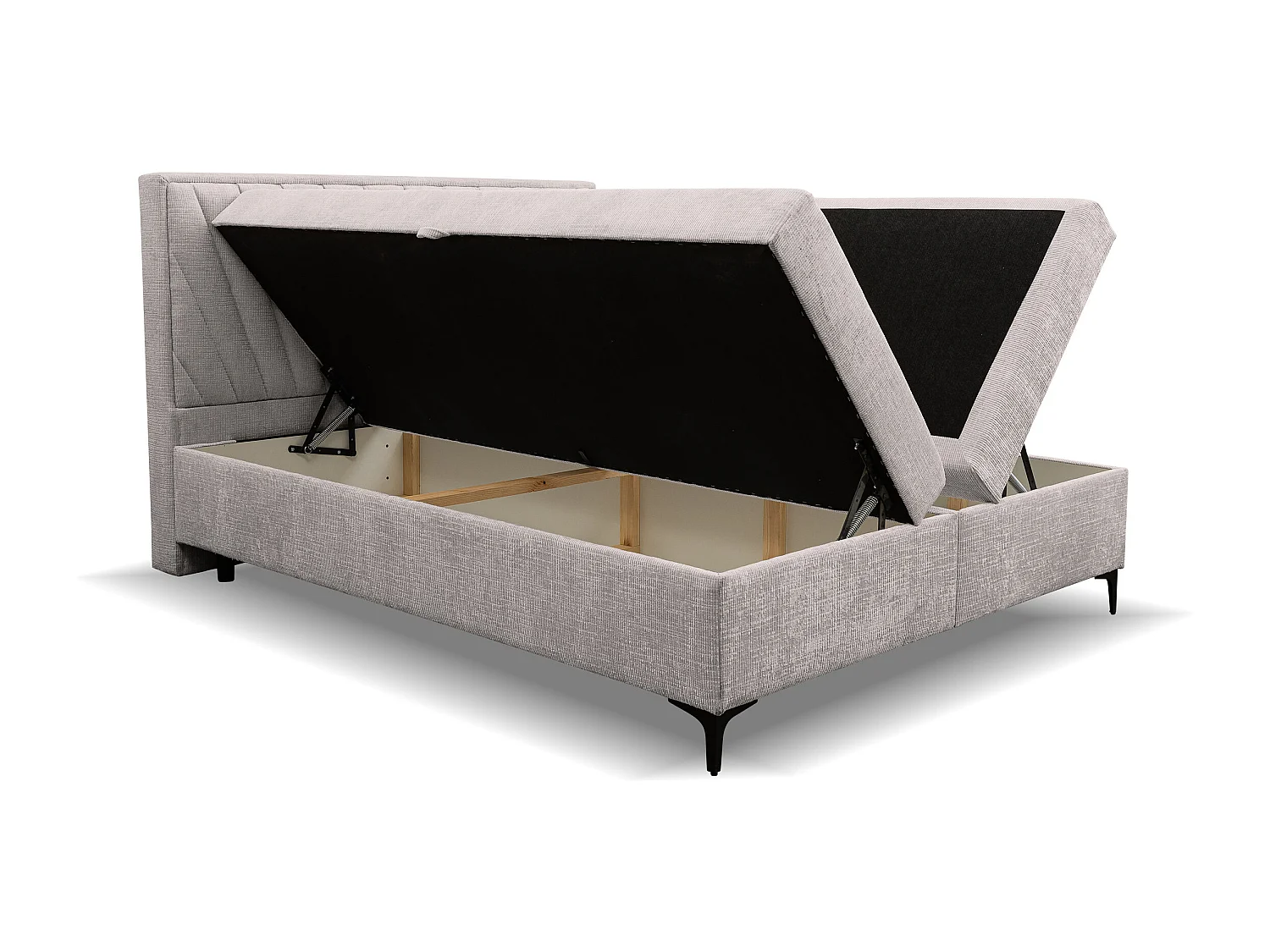 Lit boxspring Cimone avec 2 coffres de rangement, lit rembourré Dimensions: 140x200 cm, couleur: beige, tissu velours