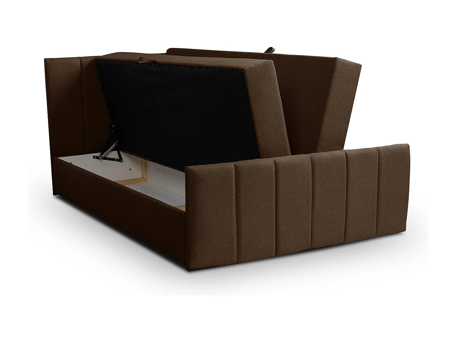 Lit boxspring CLAUDINE avec 2 coffres de rangement, lit rembourré Dimensions: 180x200, couleur: marron, tissu velours