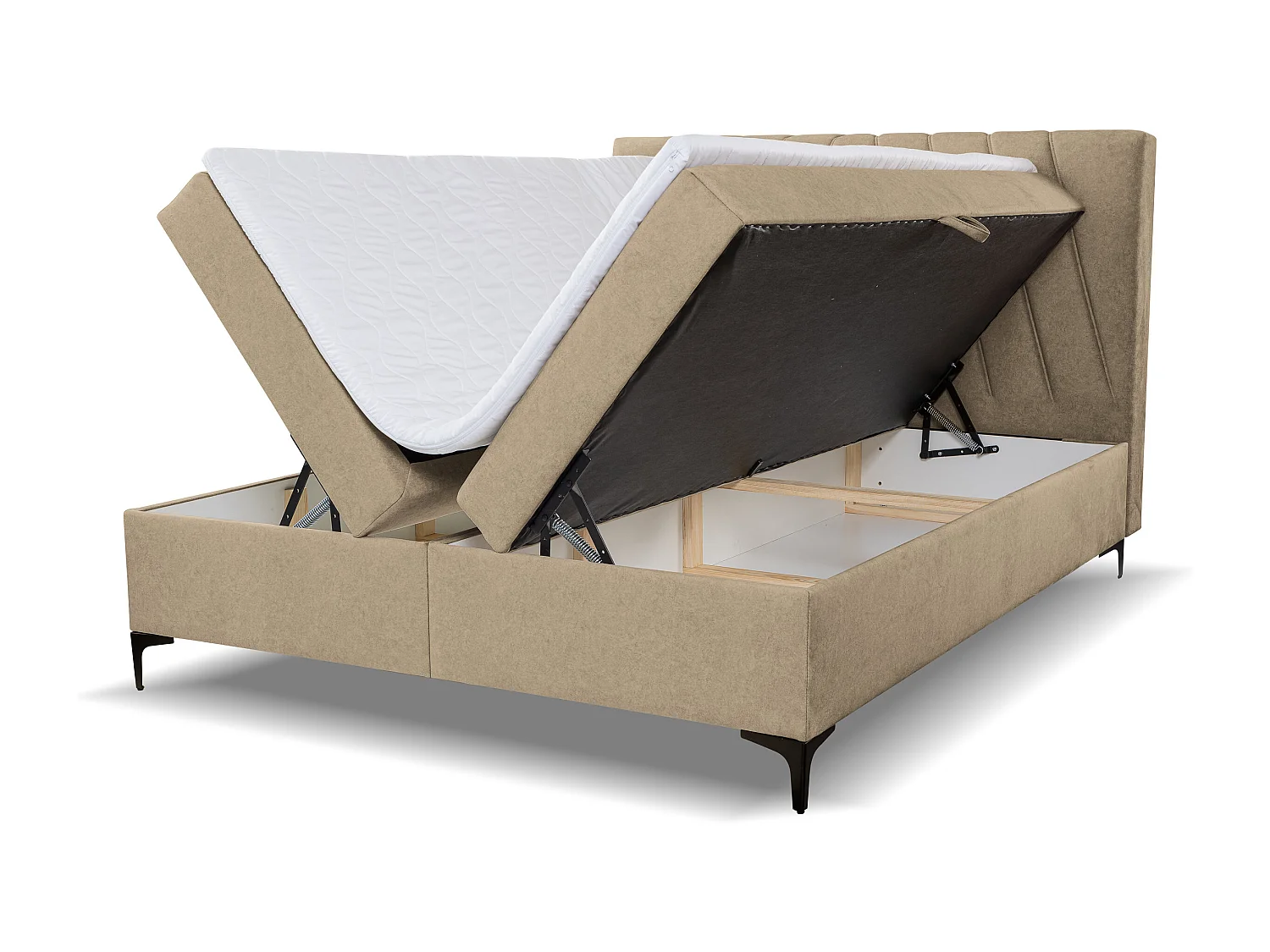 Lit boxspring CAPRI avec 2 coffres de rangement, lit rembourré Dimensions: 160x200 cm, couleur: marron clair, tissu velours