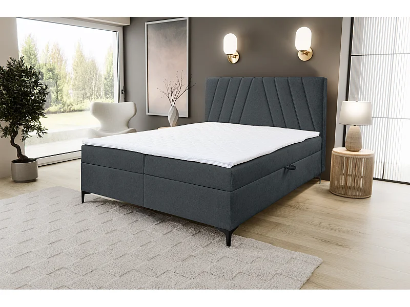 Lit boxspring CAPRI avec 2 coffres de rangement, lit rembourré Dimensions: 180x200 cm, couleur: gris foncé, tissu velours
