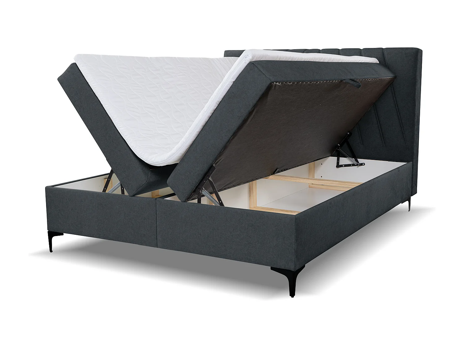 Lit boxspring CAPRI avec 2 coffres de rangement, lit rembourré Dimensions: 180x200 cm, couleur: gris foncé, tissu velours