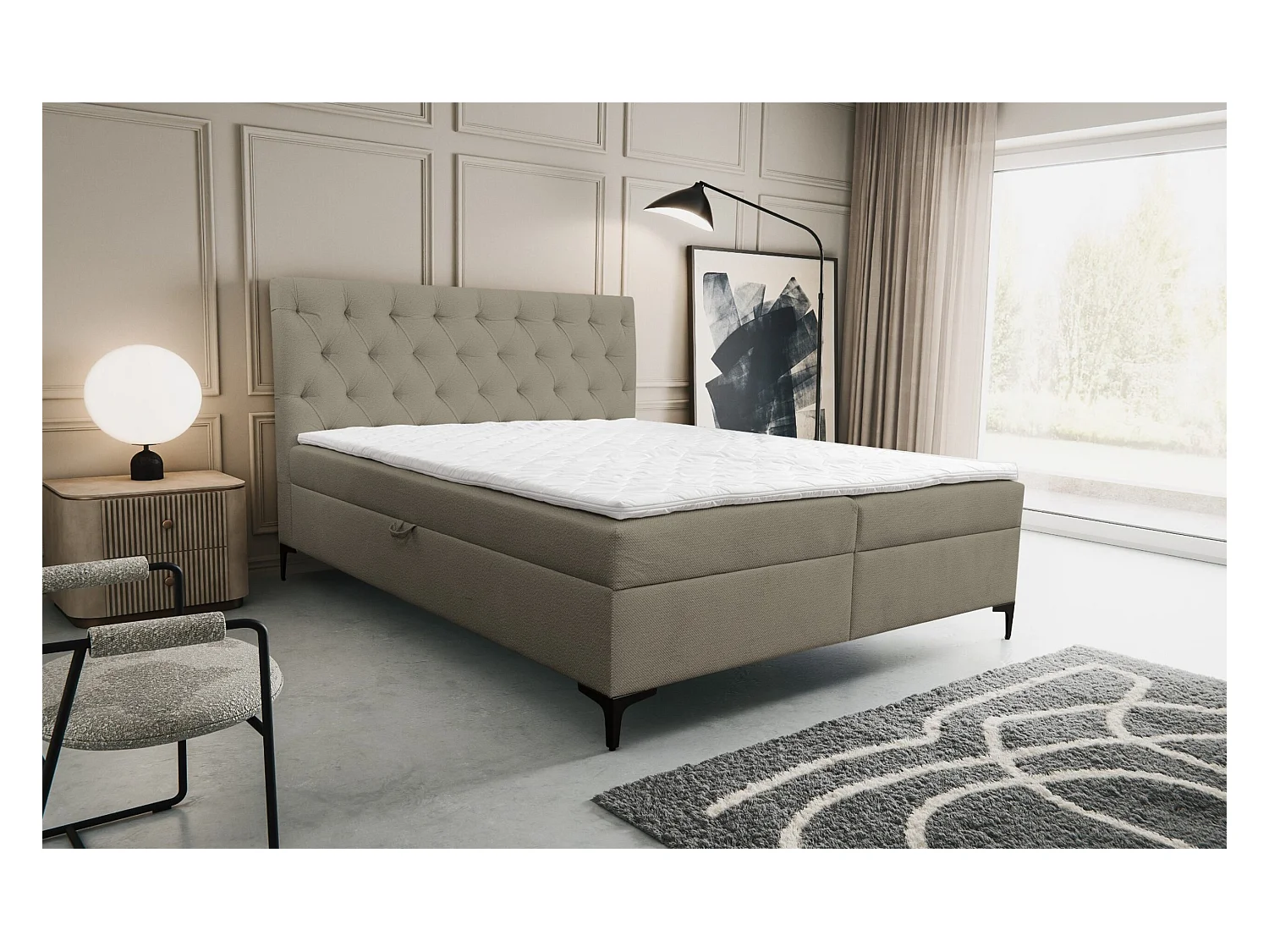 Lit boxspring Calipso avec 2 coffres de rangement, lit rembourré Dimensions: 160x200, couleur: marron, tissu velours