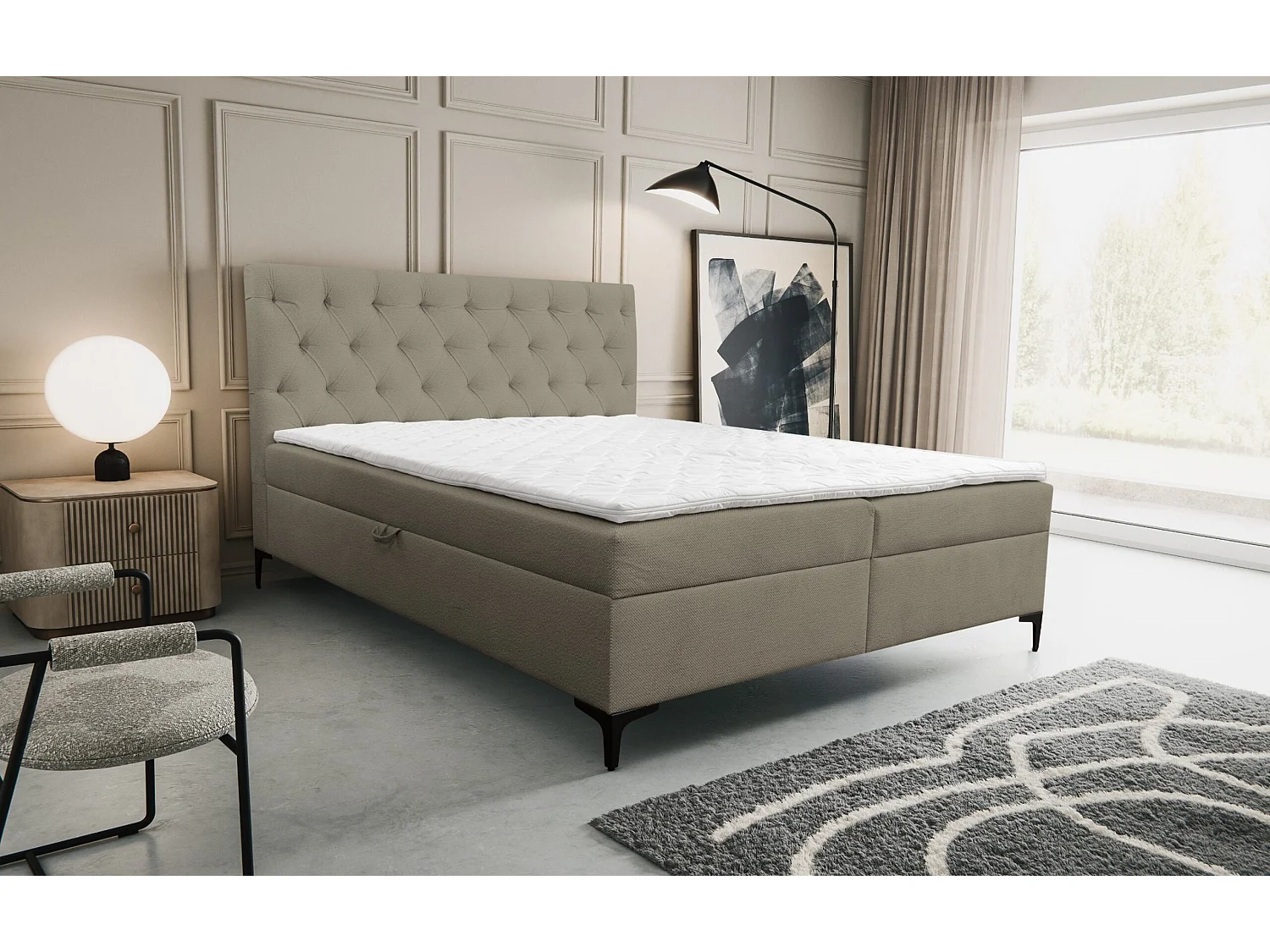 Lit boxspring Calipso avec 2 coffres de rangement, lit rembourré Dimensions: 160x200, couleur: marron, tissu velours