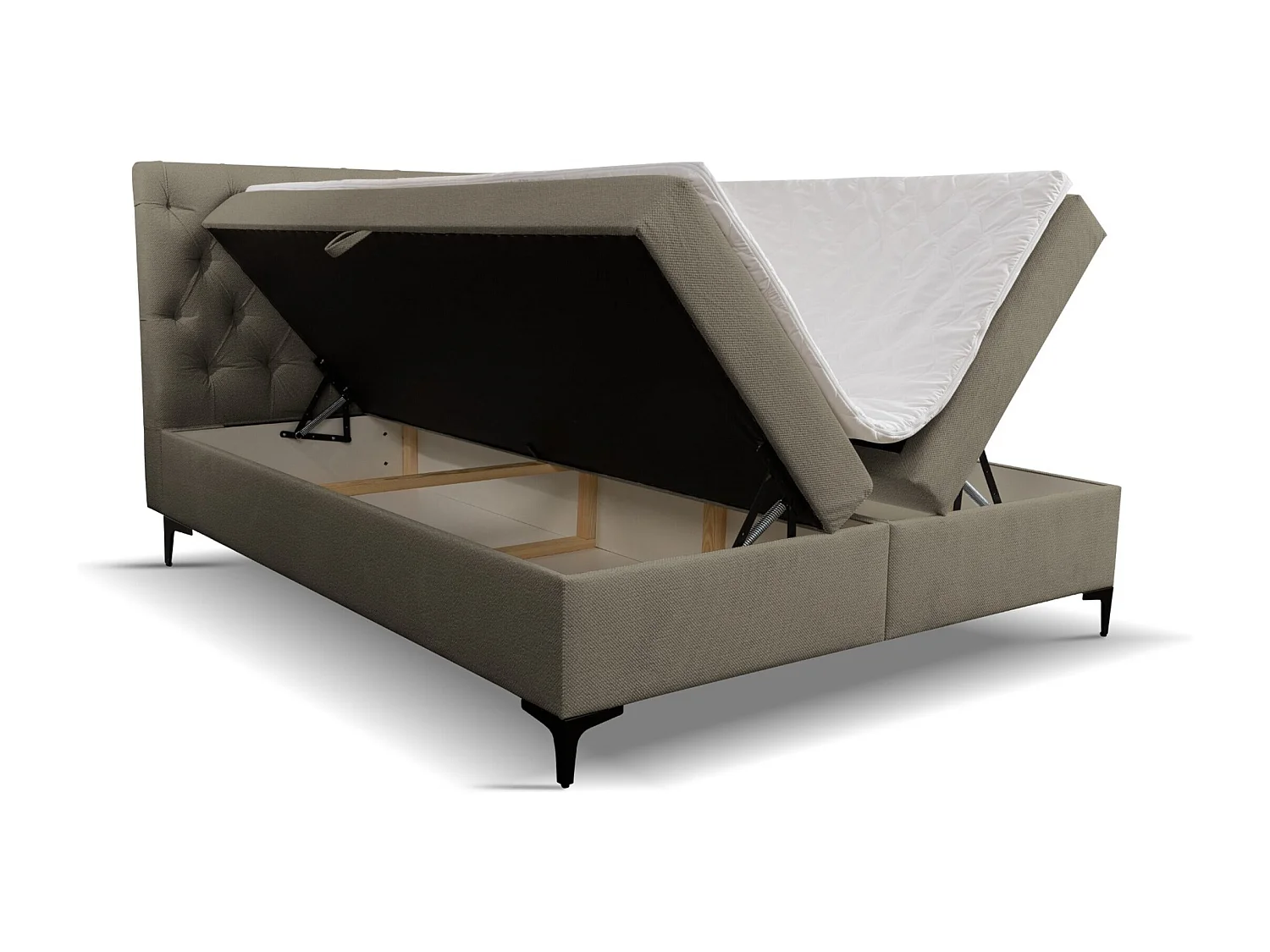 Lit boxspring Calipso avec 2 coffres de rangement, lit rembourré Dimensions: 160x200, couleur: marron, tissu velours
