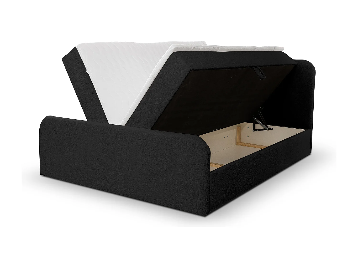 Lit boxspring LAMBI avec 2 coffres de rangement, lit rembourré Dimensions: 180x200, couleur: noir, tissu bouclé