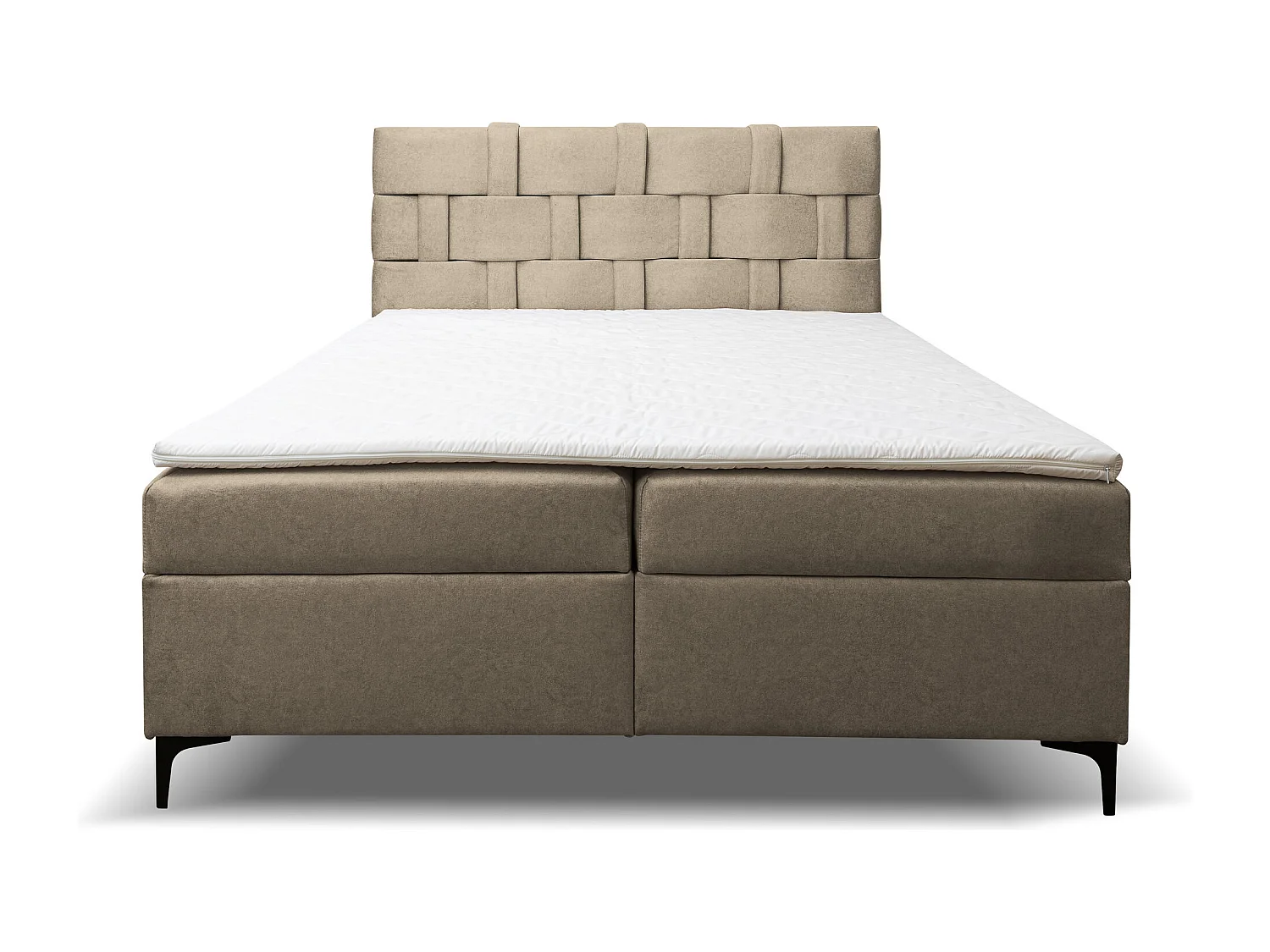 Lit boxspring Charlotte avec 2 coffres de rangement, lit rembourré Dimensions: 160x200 cm, couleur: marron, tissu velours