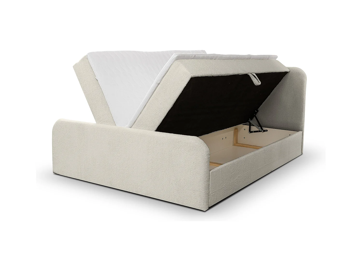 Lit boxspring LAMBI avec 2 coffres de rangement, lit rembourré Dimensions: 160x200, couleur: beige, tissu bouclé