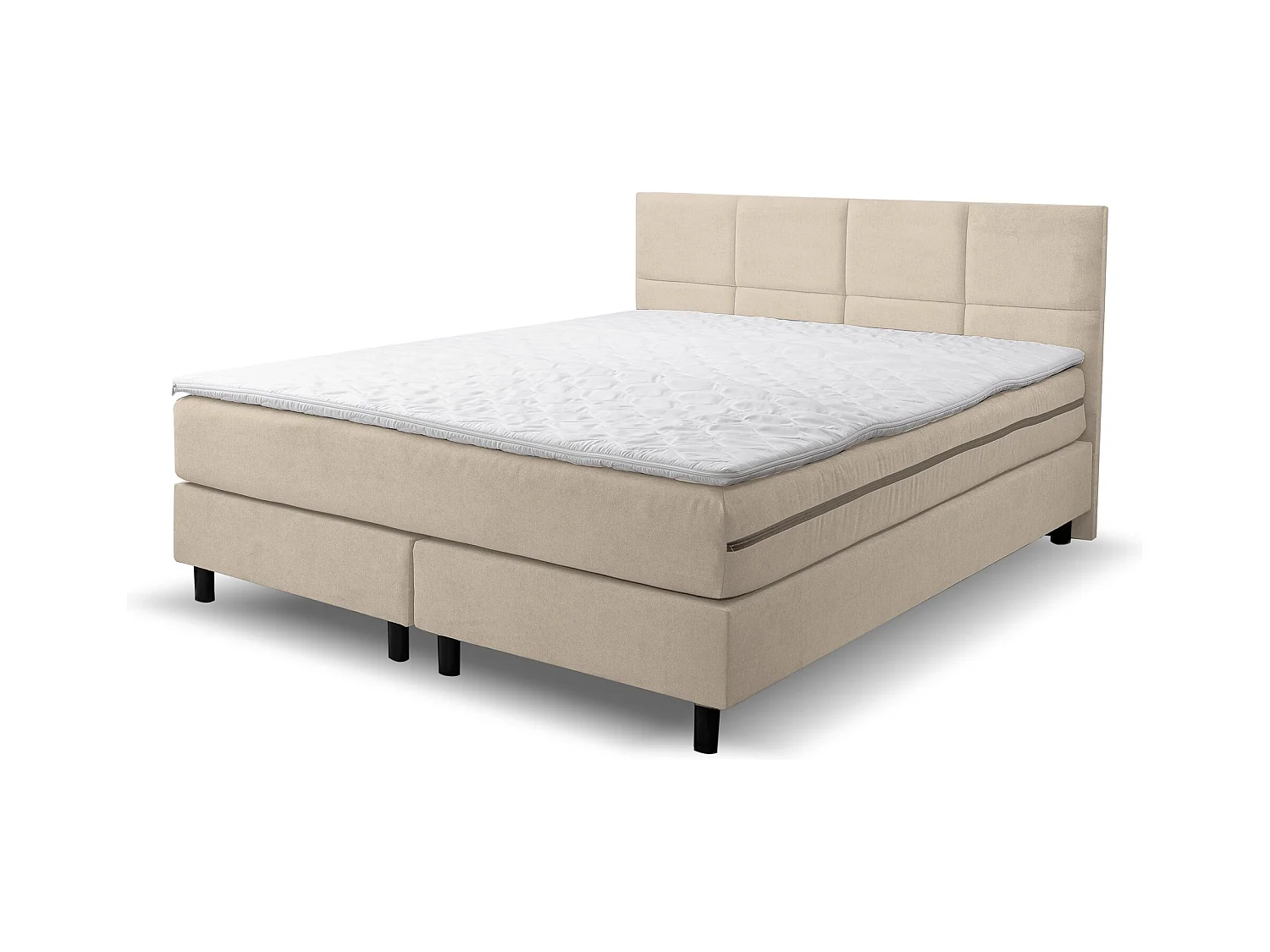 Lit boxspring Kansas, lit rembourré Dimensions : 140x200 cm, couleur : beige, tissu velours, lit double avec matelas Bonell H3 et surmatelas inclus