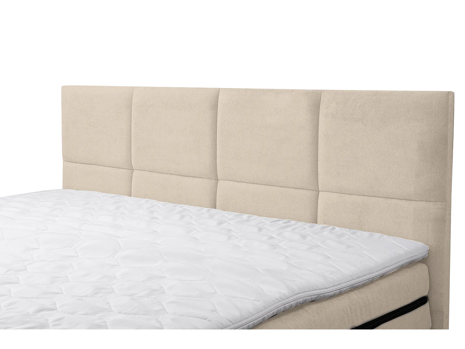 Lit boxspring Kansas, lit rembourré Dimensions : 140x200 cm, couleur : beige, tissu velours, lit double avec matelas Bonell H3 et surmatelas inclus