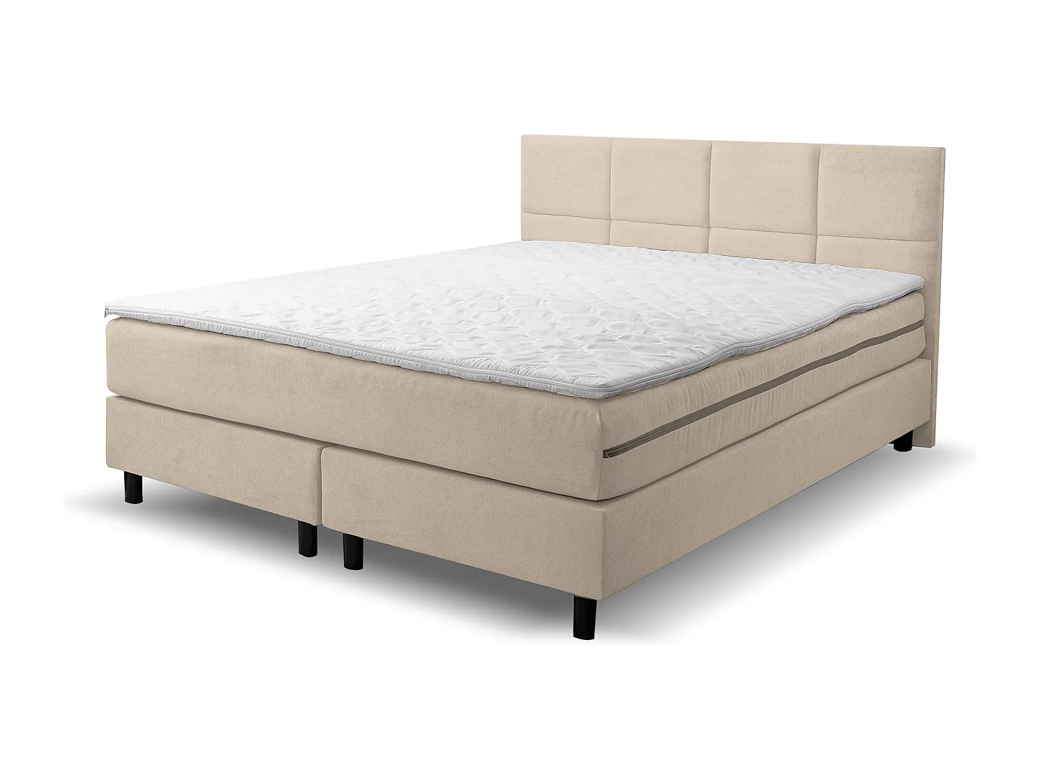 Lit boxspring Kansas, lit rembourré Dimensions : 140x200 cm, couleur : beige, tissu velours, lit double avec matelas Bonell H3 et surmatelas inclus