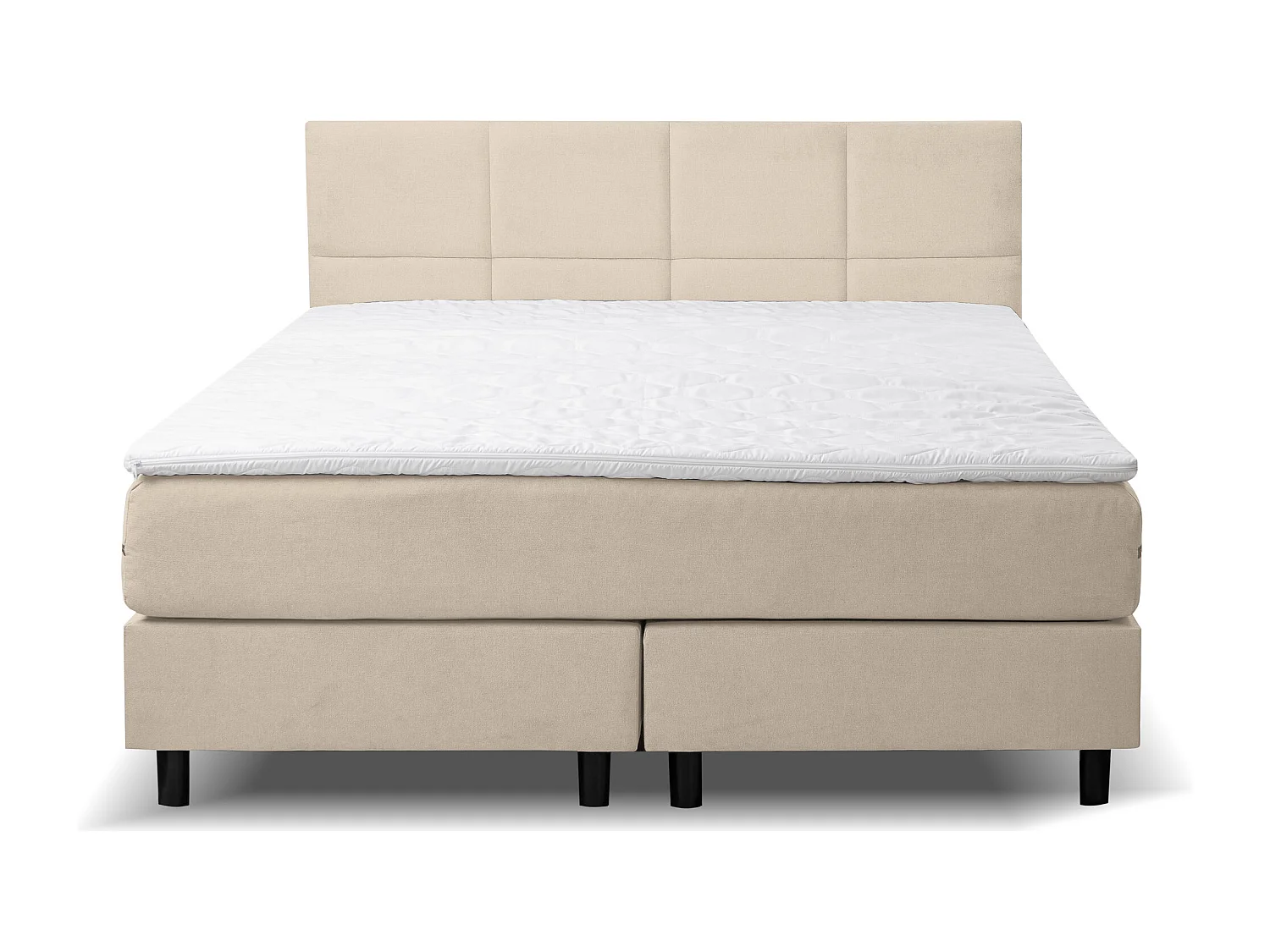 Lit boxspring Kansas, lit rembourré Dimensions : 140x200 cm, couleur : beige, tissu velours, lit double avec matelas Bonell H3 et surmatelas inclus