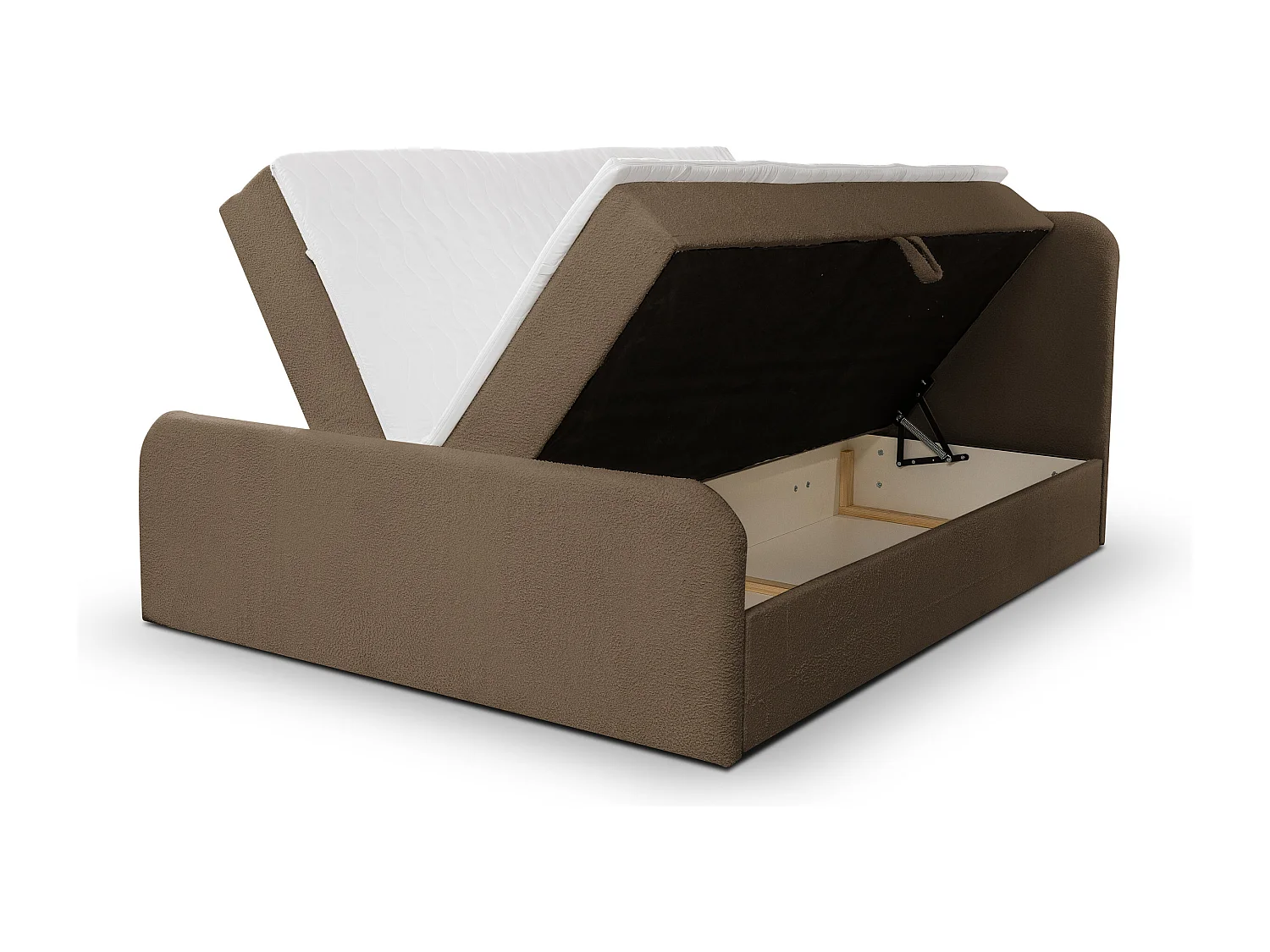 Lit boxspring LAMBI avec 2 coffres de rangement, lit rembourré Dimensions: 180x200, couleur: marron, tissu bouclé