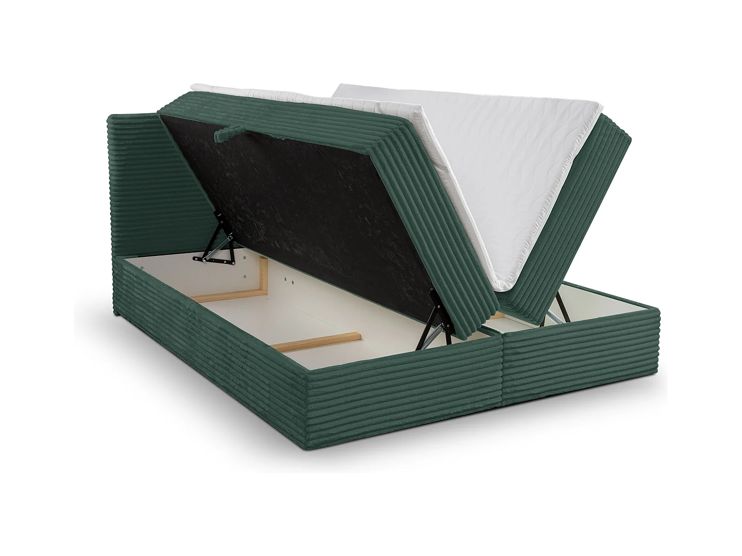 Lit boxspring Tilly avec 2 tiroirs de rangement, lit rembourré Dimensions: 160x200, couleur: vert, tissu cordé