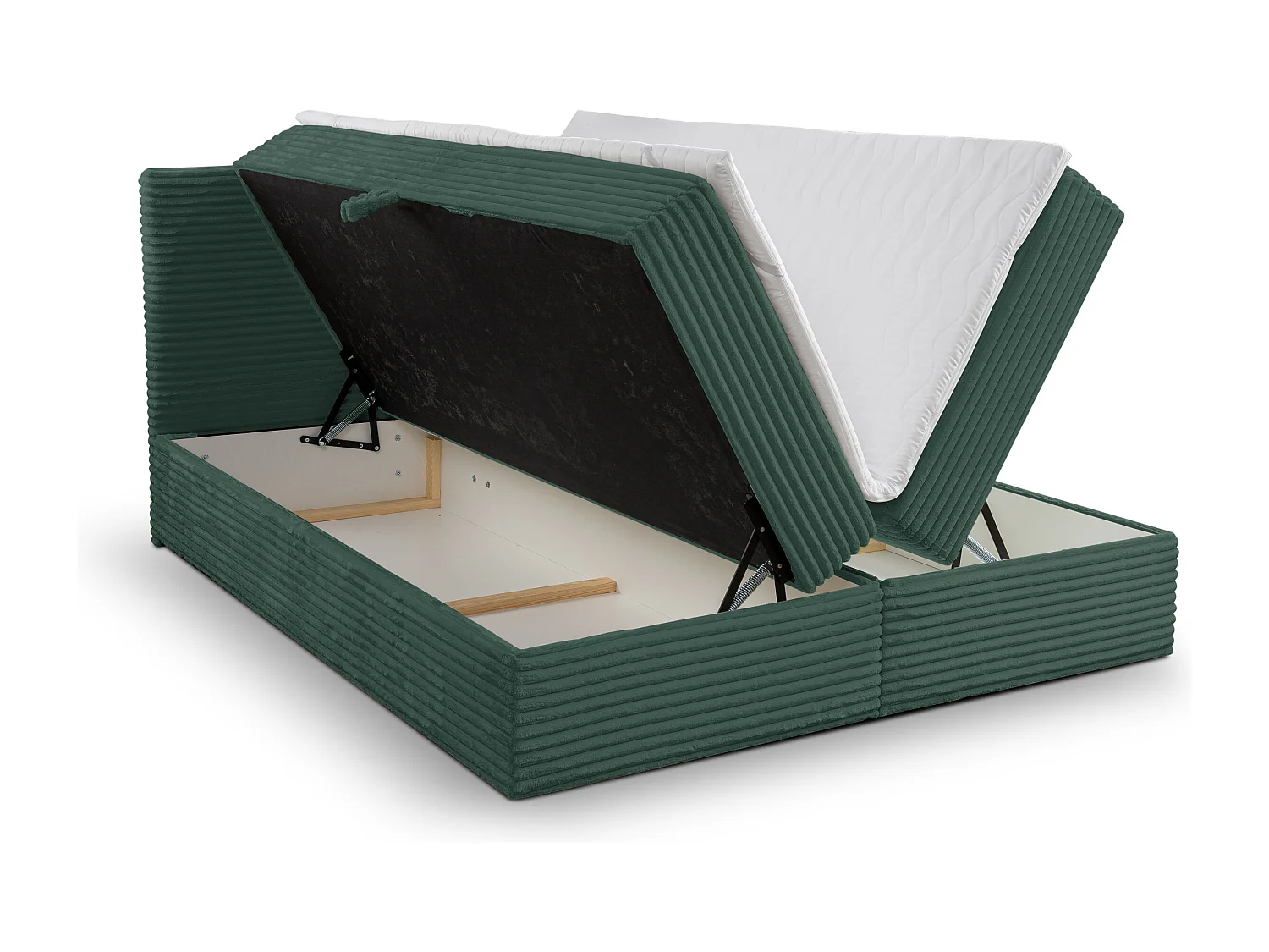 Lit boxspring Tilly avec 2 tiroirs de rangement, lit rembourré Dimensions: 160x200, couleur: vert, tissu cordé