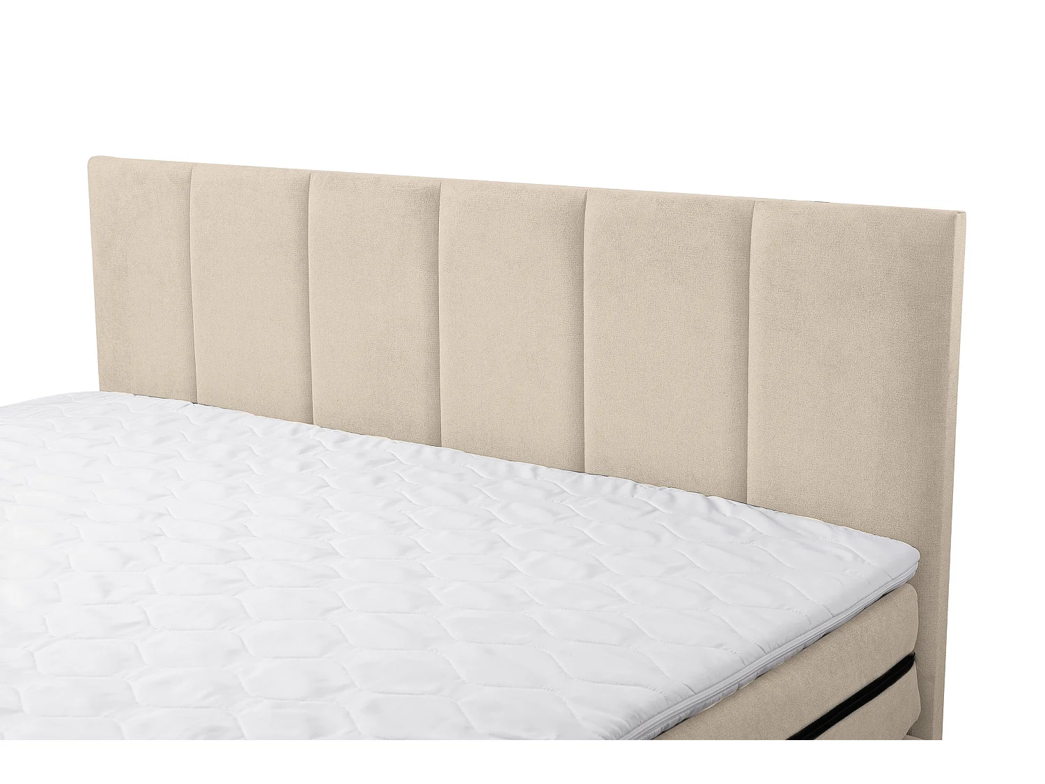 Lit boxspring Paris, lit rembourré Dimensions : 140x200 cm, couleur : beige, tissu velours, lit double avec matelas Bonell H3 et surmatelas inclus