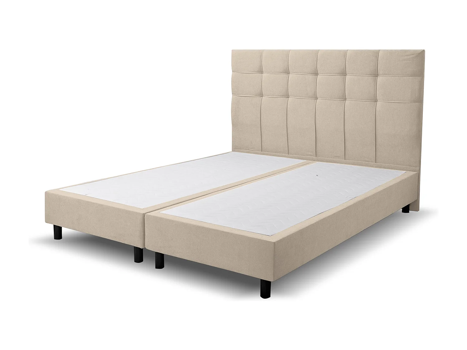 Lit boxspring Paris, lit rembourré Dimensions : 140x200 cm, couleur : beige, tissu velours, lit double avec matelas Bonell H3 et surmatelas inclus