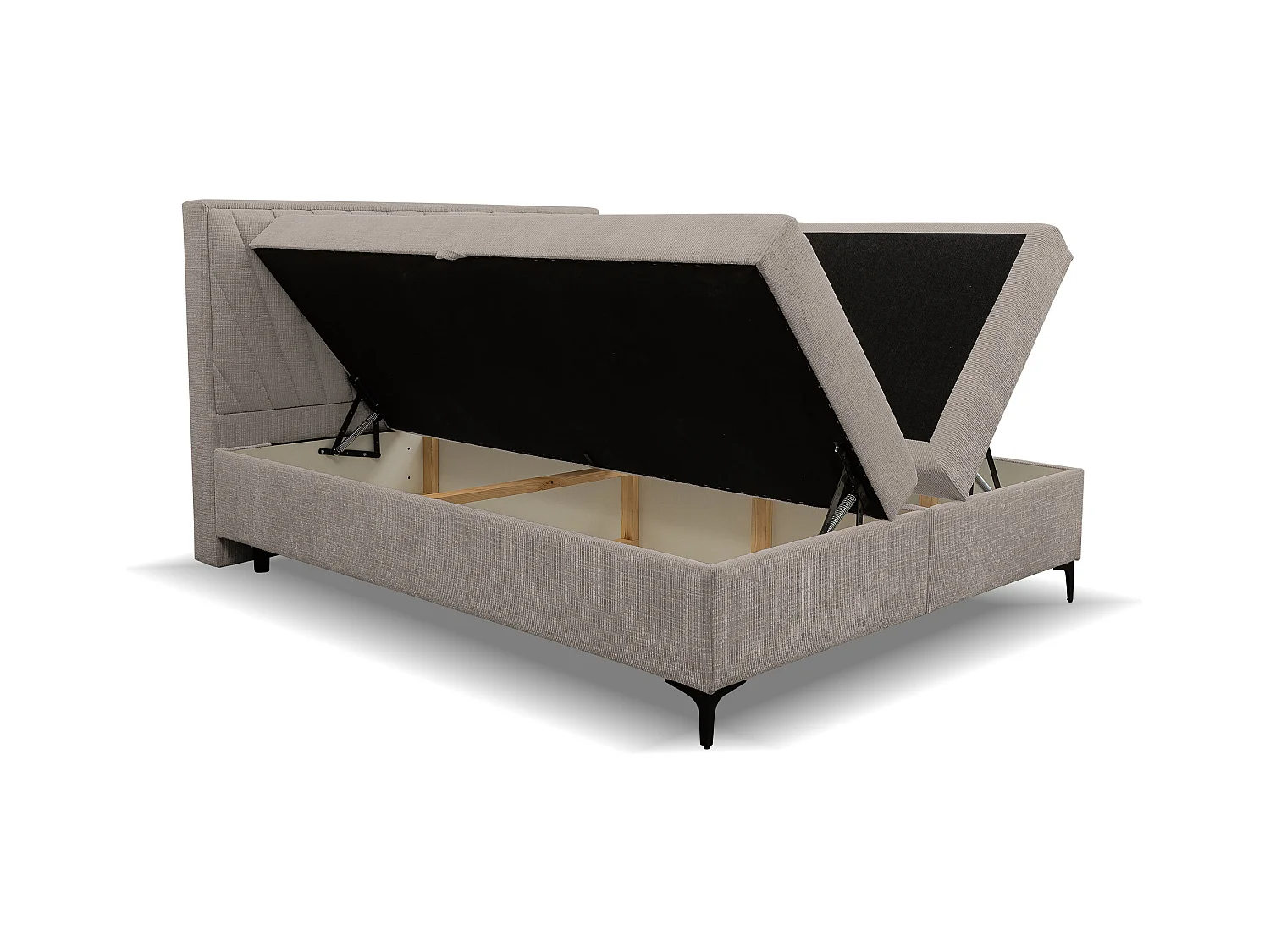Lit boxspring Cimone avec 2 coffres de rangement, lit rembourré Dimensions: 160x200 cm, couleur: marron clair, tissu velours