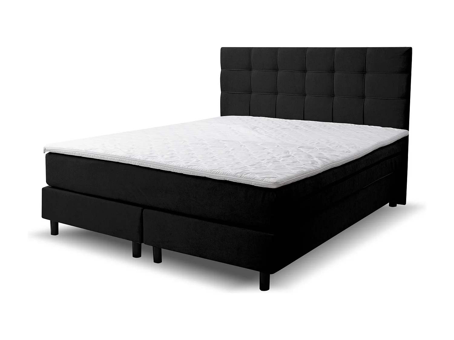 Lit boxspring BOSS, lit rembourré Dimensions : 140x200 cm, couleur : noir, tissu velours, lit double avec matelas Bonell H3 et surmatelas inclus
