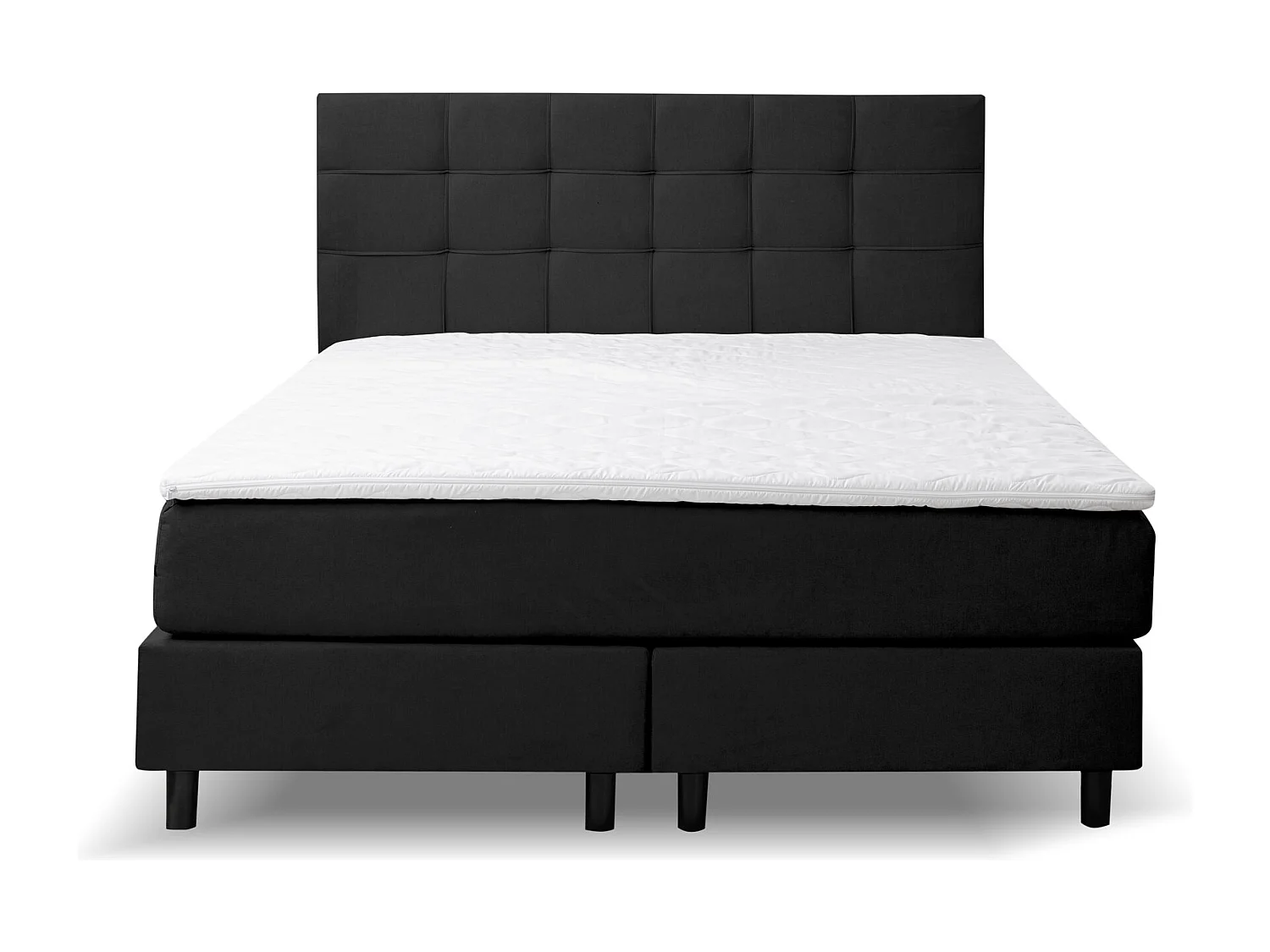Lit boxspring BOSS, lit rembourré Dimensions : 140x200 cm, couleur : noir, tissu velours, lit double avec matelas Bonell H3 et surmatelas inclus