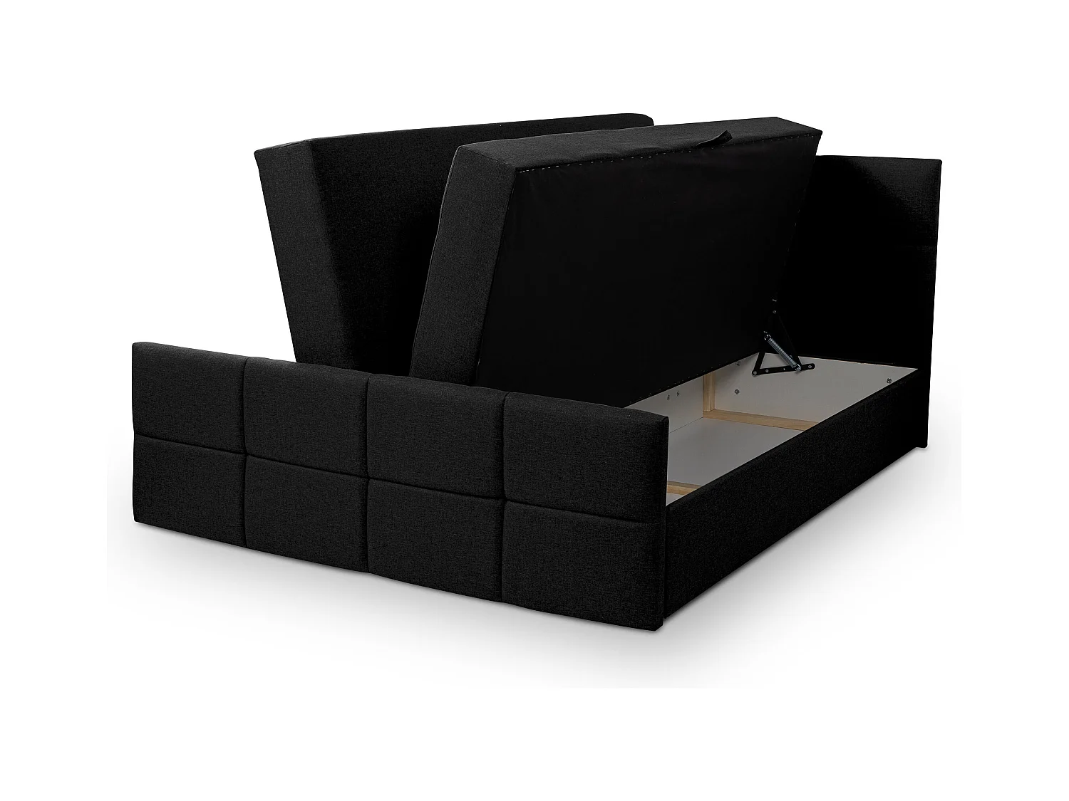 Lit boxspring DORIS avec 2 coffres de rangement, lit rembourré Dimensions: 140x200, couleur: noir, tissu velours