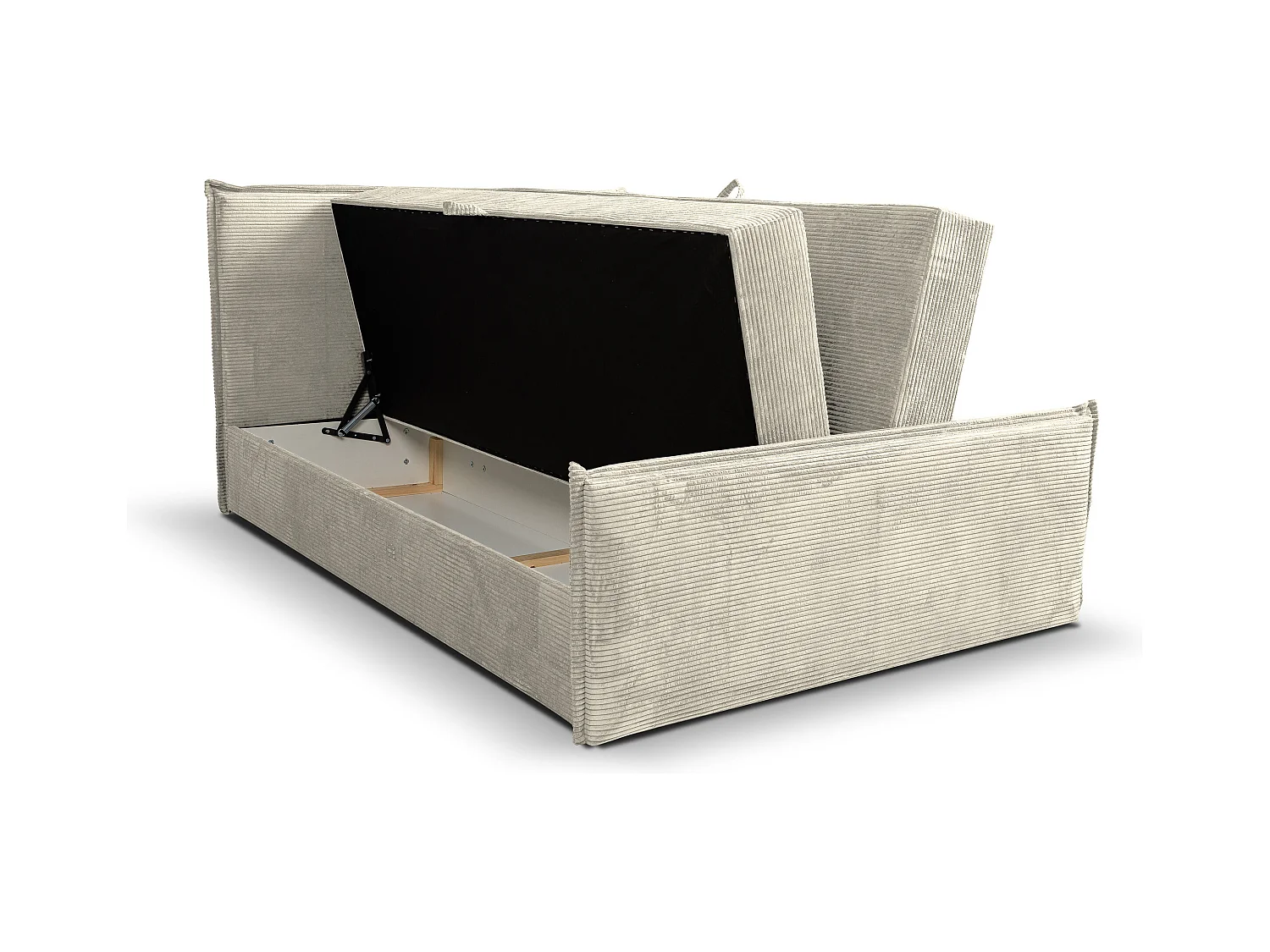 Lit boxspring Vanessa avec 2 coffres de rangement, lit rembourré Dimensions: 160x200, couleur: beige, tissu cordé