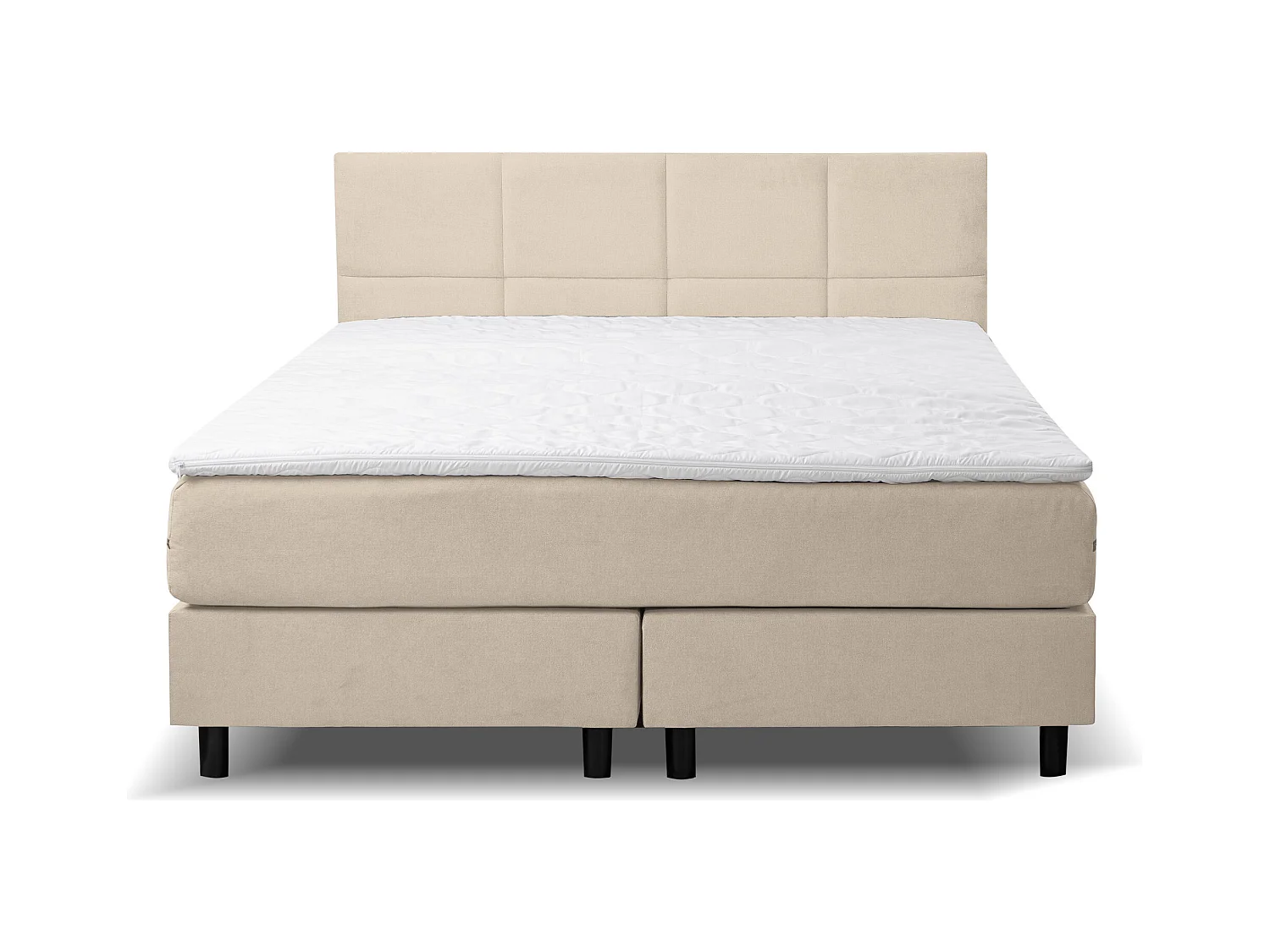 Lit boxspring Kansas, lit rembourré Dimensions : 160 x 200 cm, couleur : beige, tissu velours, lit double avec matelas Bonell H3 et surmatelas inclus