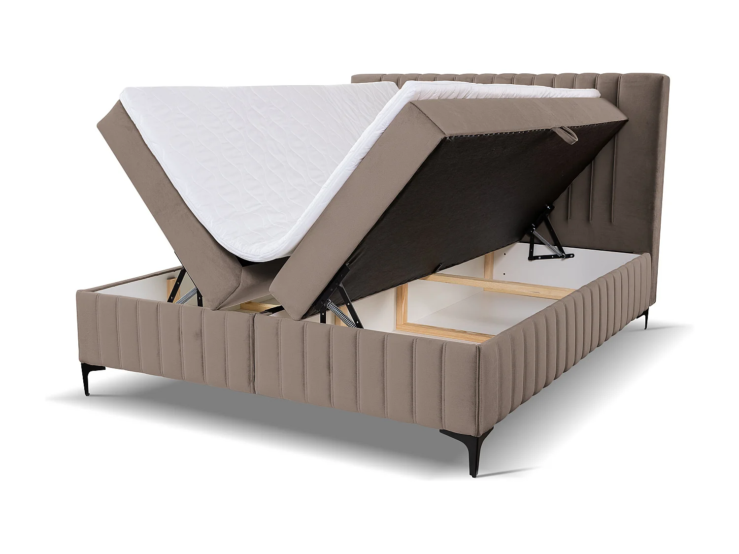 Lit boxspring QUANT avec 2 coffres de rangement, lit rembourré Dimensions: 140x200, couleur: marron, tissu velours