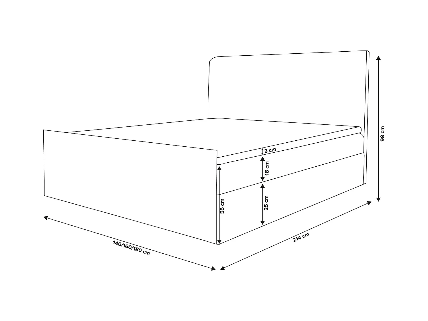 Lit boxspring NATALIE avec 2 coffres de rangement, lit rembourré Dimensions: 140x200, couleur: gris, tissu velours