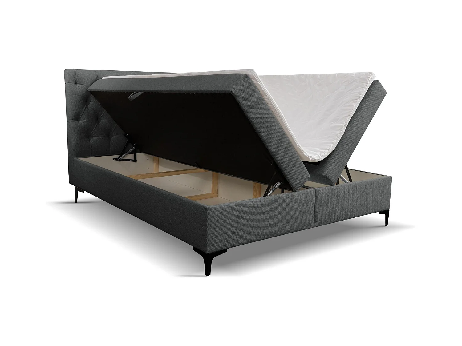 Lit boxspring Calipso avec 2 coffres de rangement, lit rembourré Dimensions: 160x200, couleur: gris, tissu velours