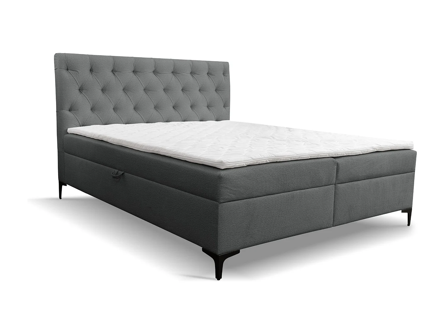 Lit boxspring Calipso avec 2 coffres de rangement, lit rembourré Dimensions: 160x200, couleur: gris, tissu velours