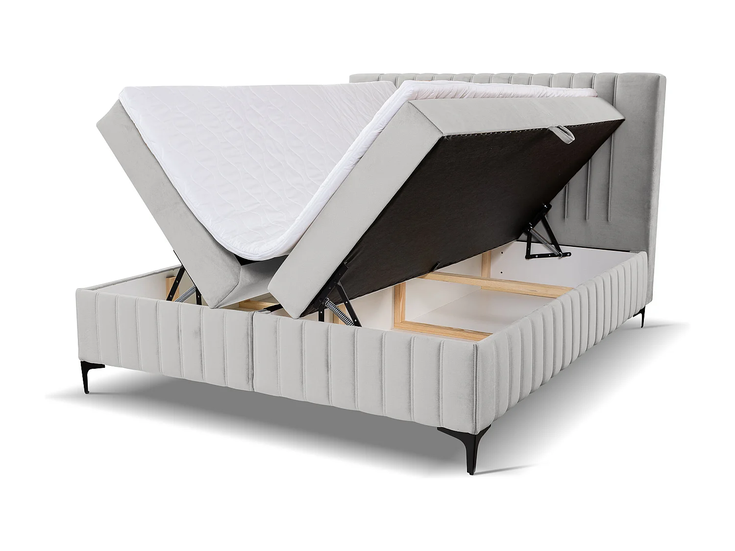 Lit boxspring QUANT avec 2 coffres de rangement, lit rembourré Dimensions: 180x200, couleur: beige, tissu velours