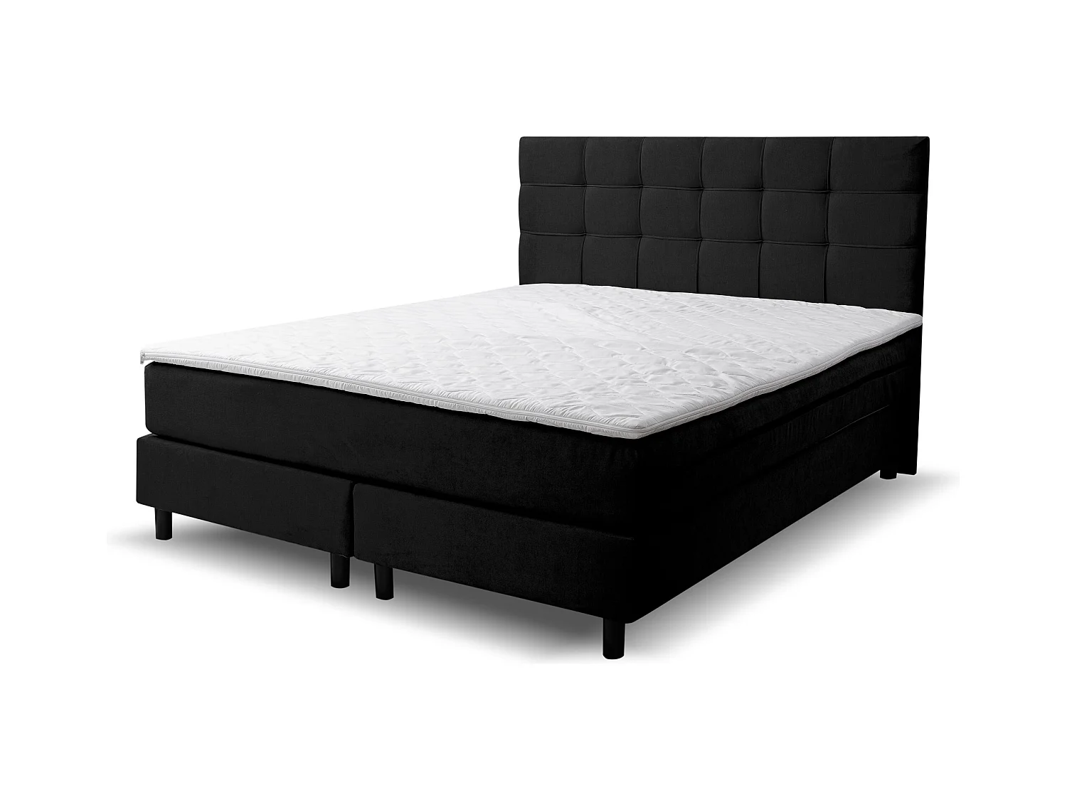 Lit boxspring BOSS, lit rembourré Dimensions : 160 x 200 cm, couleur : noir, tissu velours, lit double avec matelas Bonell H3 et surmatelas inclus