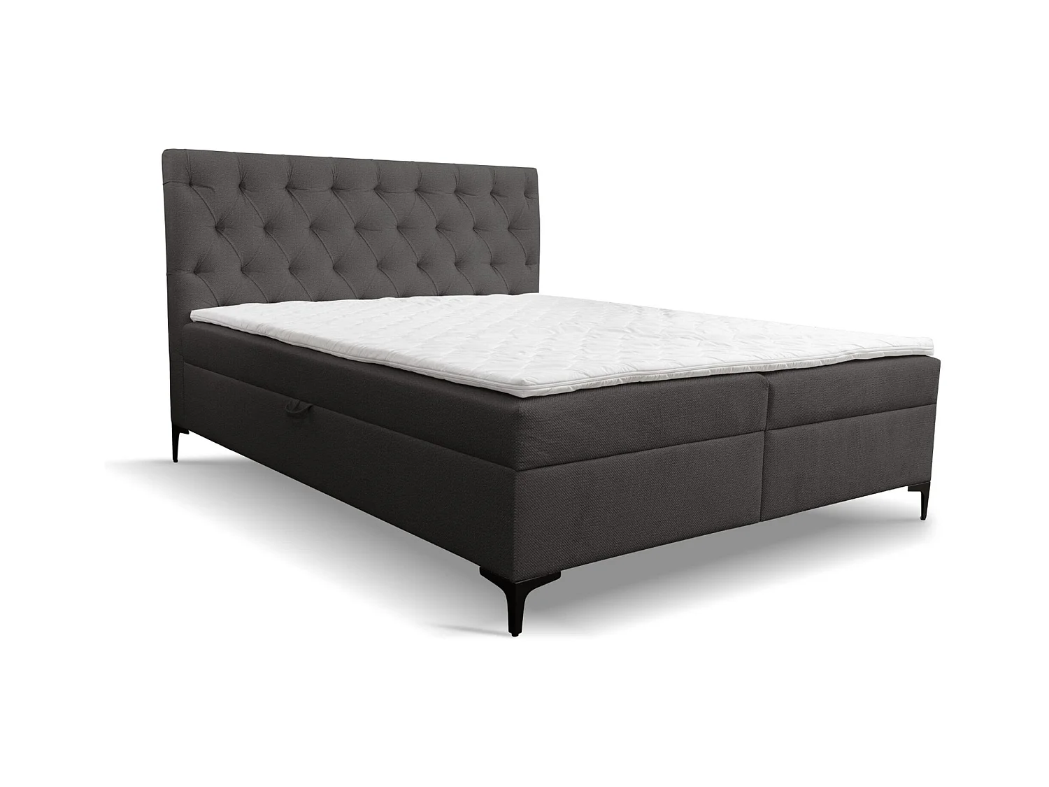 Lit boxspring Calipso avec 2 coffres de rangement, lit rembourré Dimensions: 160x200, couleur: gris foncé, tissu velours