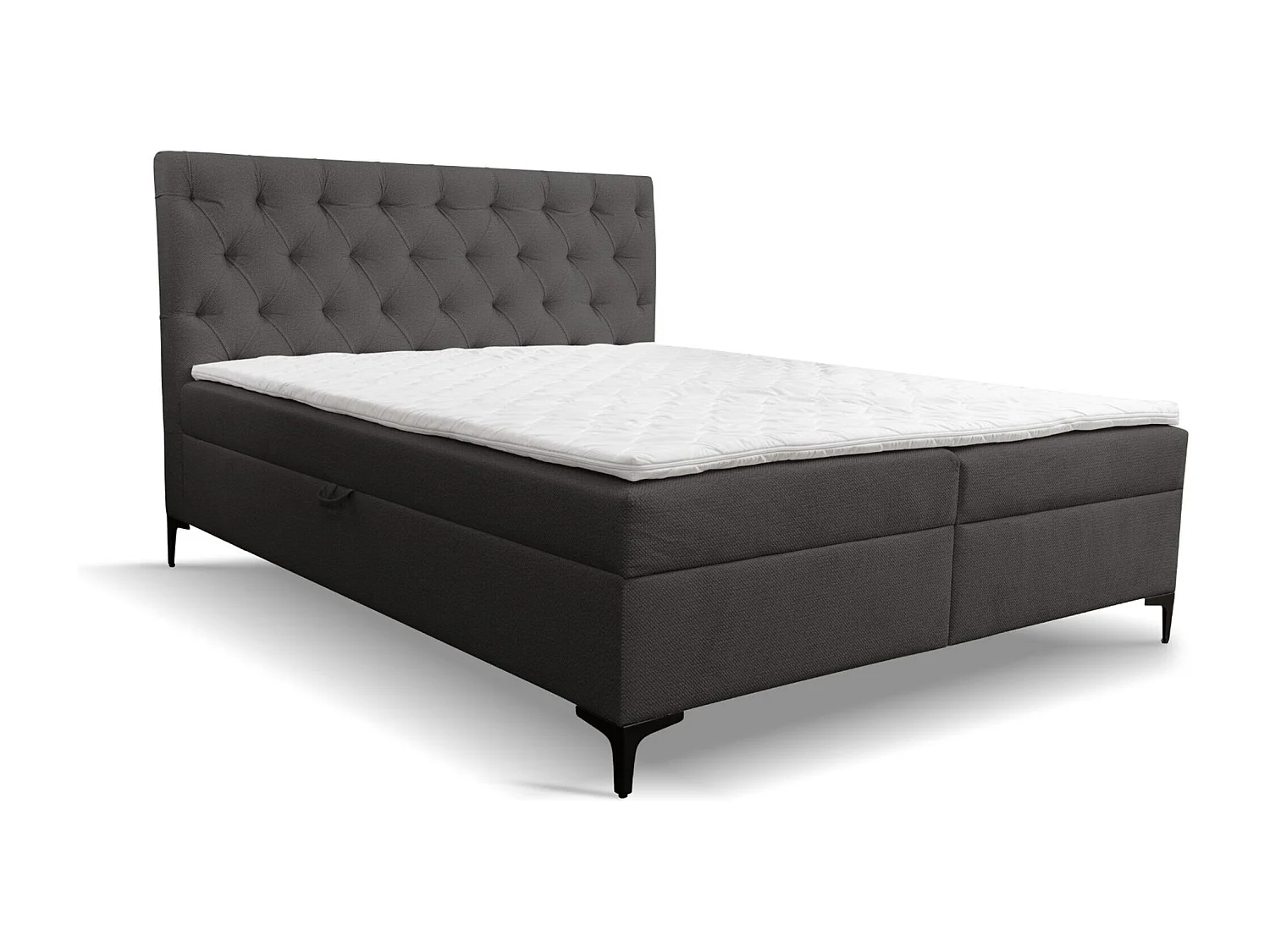 Lit boxspring Calipso avec 2 coffres de rangement, lit rembourré Dimensions: 160x200, couleur: gris foncé, tissu velours