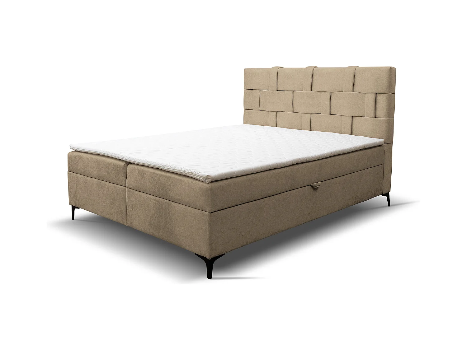 Lit boxspring Charlotte avec 2 coffres de rangement, lit rembourré Dimensions: 140x200 cm, couleur: marron, tissu velours