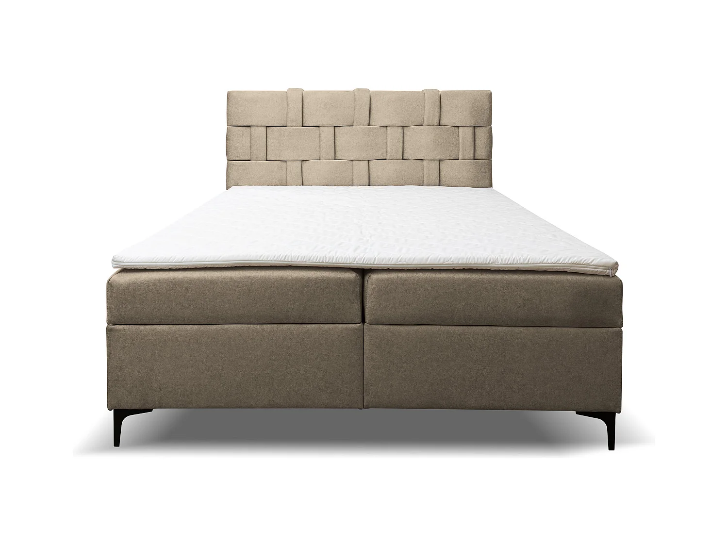 Lit boxspring Charlotte avec 2 coffres de rangement, lit rembourré Dimensions: 140x200 cm, couleur: marron, tissu velours