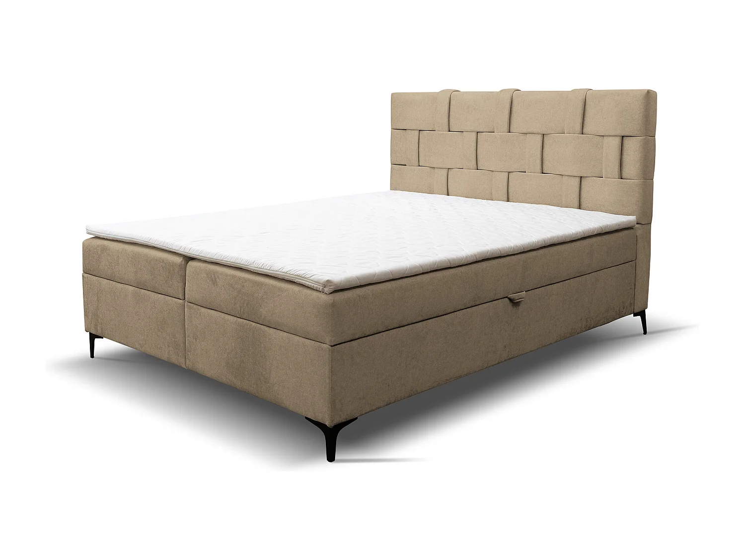 Lit boxspring Charlotte avec 2 coffres de rangement, lit rembourré Dimensions: 140x200 cm, couleur: marron, tissu velours