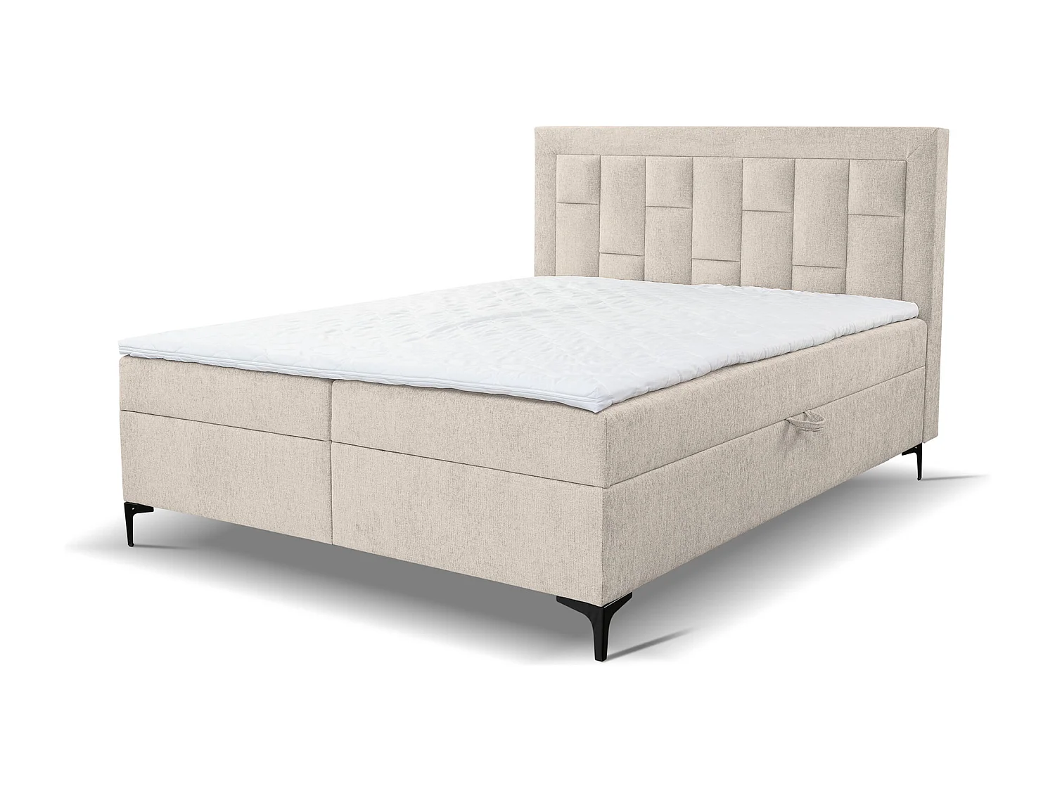 Lit boxspring VENEZIA avec 2 tiroirs de rangement, lit rembourré Dimensions: 160x200 cm, couleur: beige, tissu velours