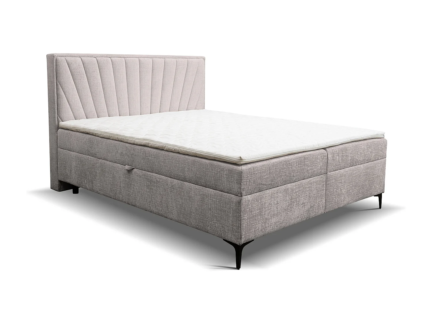 Lit boxspring Cimone avec 2 coffres de rangement, lit rembourré Dimensions: 160x200 cm, couleur: beige, tissu velours