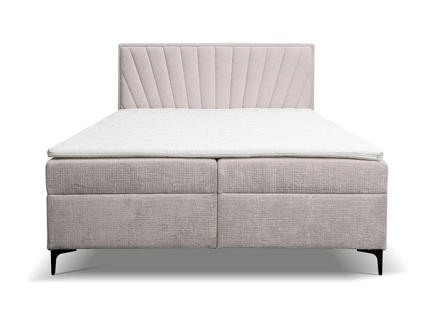 Lit boxspring Cimone avec 2 coffres de rangement, lit rembourré Dimensions: 160x200 cm, couleur: beige, tissu velours