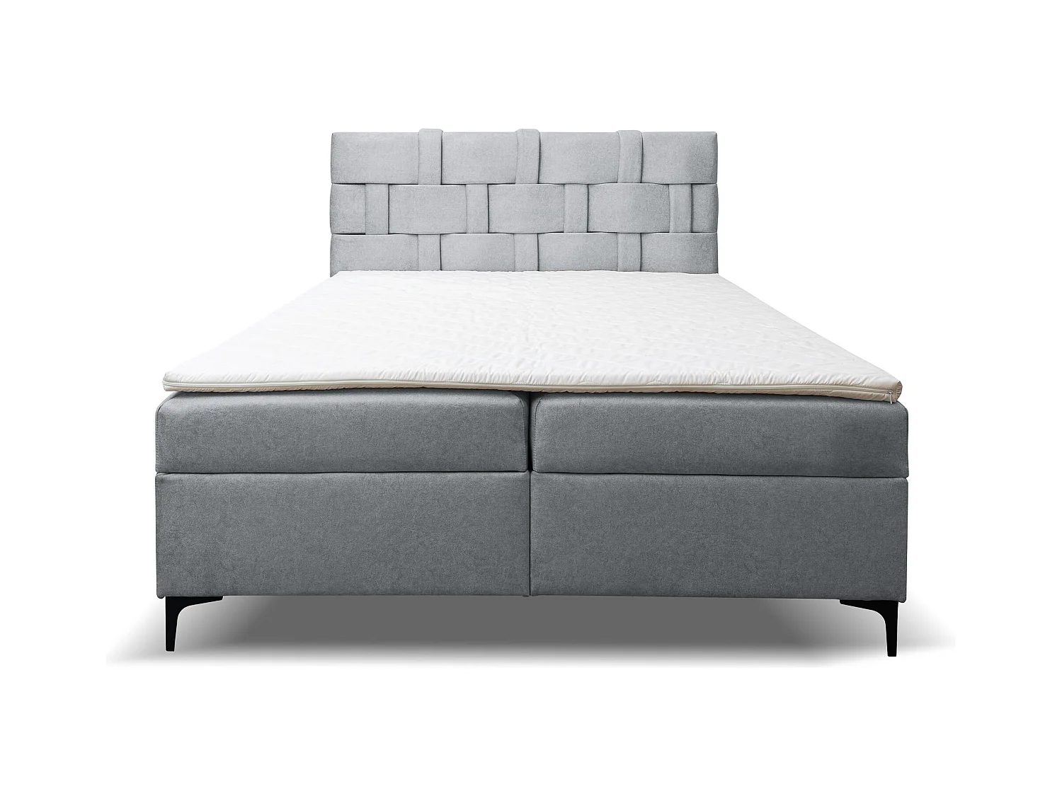 Lit boxspring Charlotte avec 2 coffres de rangement, lit rembourré Dimensions: 140x200 cm, couleur: gris, tissu velours